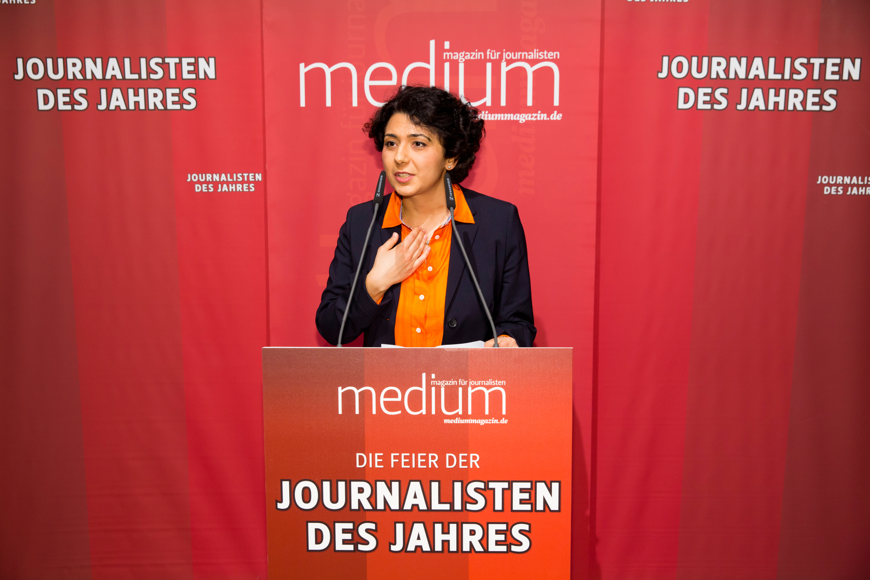 DEU, Berlin, 23.02.2015, medium magazin, Feier und Preisverleihung an die "Journalisten des Jahres 2014", Cafe im Zeughaus im Deutschen Historischen Museum, Golineh Atai (Journalistin des Jahres), [ (c) Wolfgang Borrs, Wiener Str. 11, D-10999 B e r l i n, Mobile +49.171.5332491, www.borrs.de, mail@borrs.de; ]