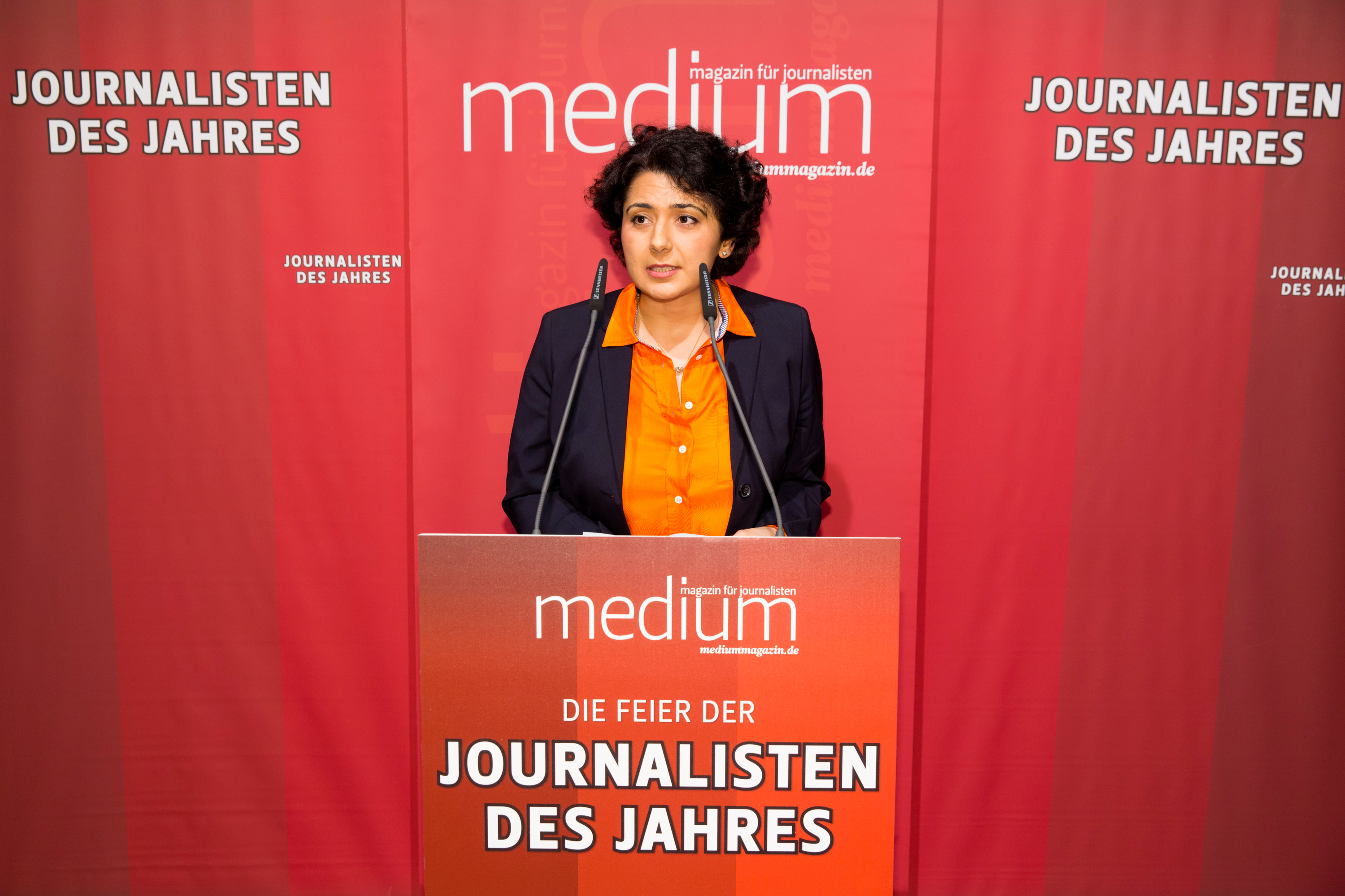 DEU, Berlin, 23.02.2015, medium magazin, Feier und Preisverleihung an die "Journalisten des Jahres 2014", Cafe im Zeughaus im Deutschen Historischen Museum, Golineh Atai (Journalistin des Jahres), [ (c) Wolfgang Borrs, Wiener Str. 11, D-10999 B e r l i n, Mobile +49.171.5332491, www.borrs.de, mail@borrs.de; ]