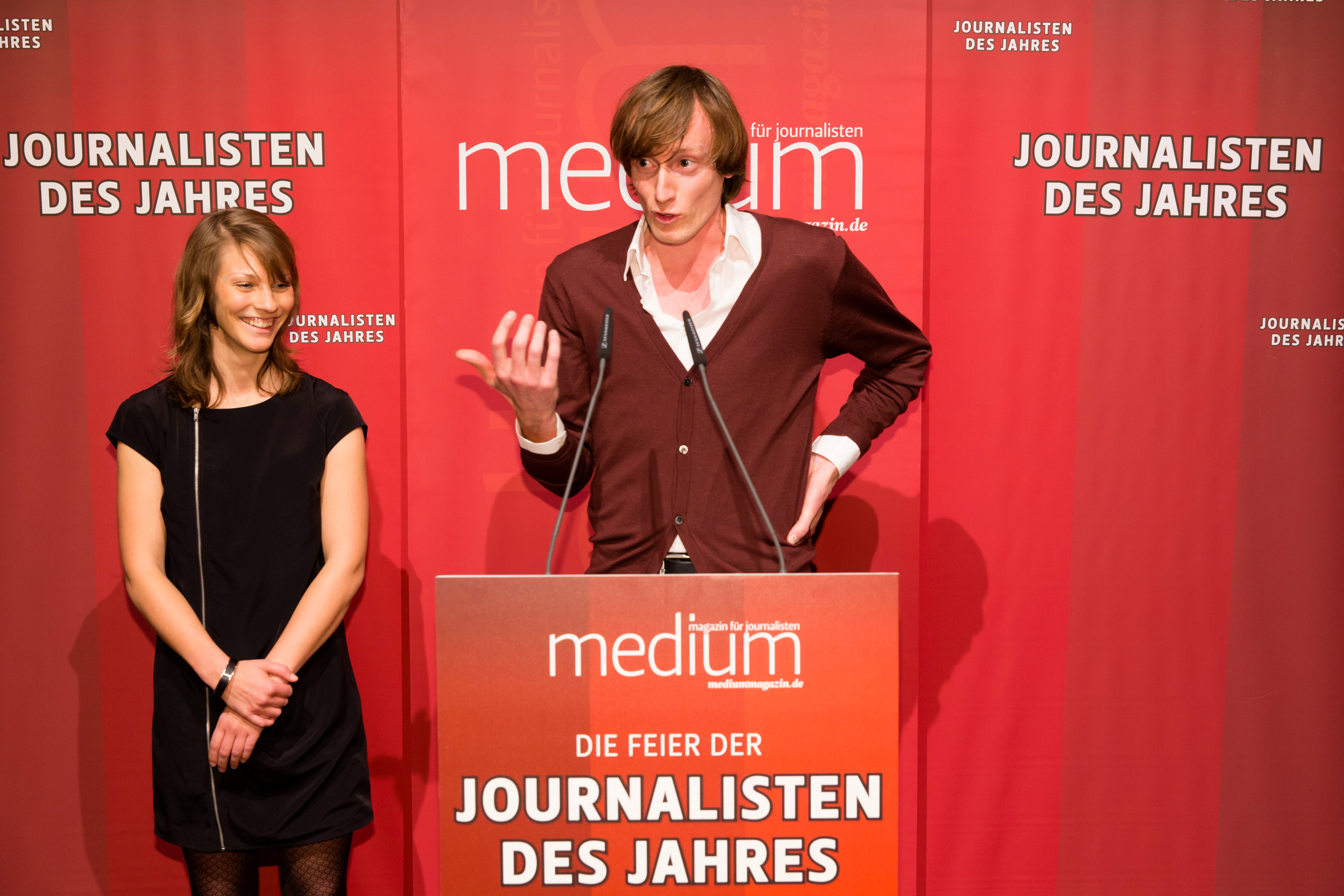 DEU, Berlin, 23.02.2015, medium magazin, Feier und Preisverleihung an die "Journalisten des Jahres 2014", Cafe im Zeughaus im Deutschen Historischen Museum, v.l.: Amrai Coen (Zeit, Wissenschaft 1.), Malte Henk (Zeit, Wissenschaft 1.), [ (c) Wolfgang Borrs, Wiener Str. 11, D-10999 B e r l i n, Mobile +49.171.5332491, www.borrs.de, mail@borrs.de; ]