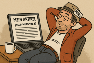 So stellt es sich der ein oder andere Verleger offenbar vor: Freie machen es sich gemütlich, während KI die Arbeit erledigt. Illustration erstellt mit ChatGPT, Prompt: "Ein freier Journalist lässt die KI seinen Artikel schreiben."